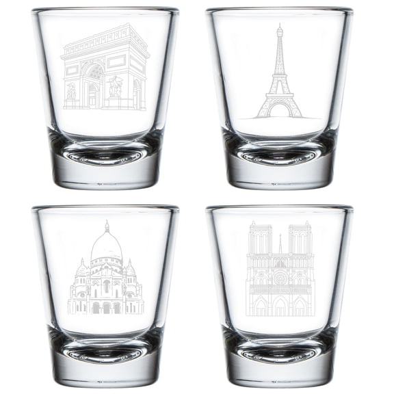 Set of 4 Shot Glasses 1.75oz Shot Glass Gift Paris France Architecture Collection
