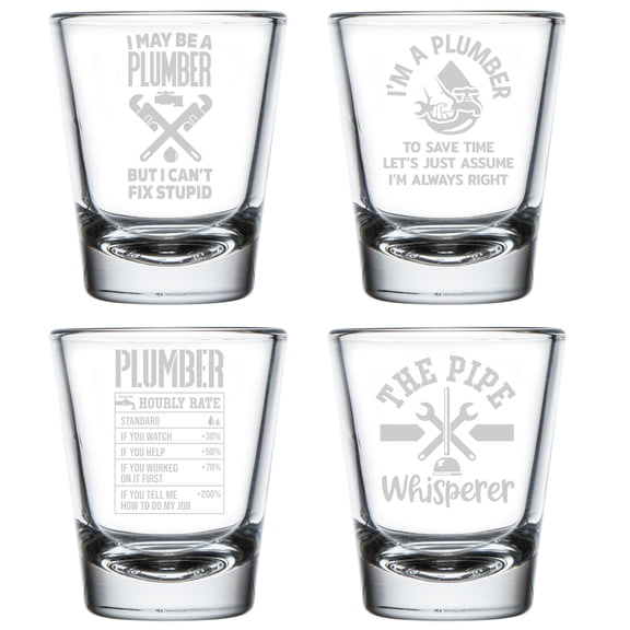 Set of 4 Shot Glasses 1.75oz Shot Glass Gift Plumber Collection