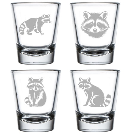 Set of 4 Shot Glasses 1.75oz Shot Glass Gift Raccoon Collection