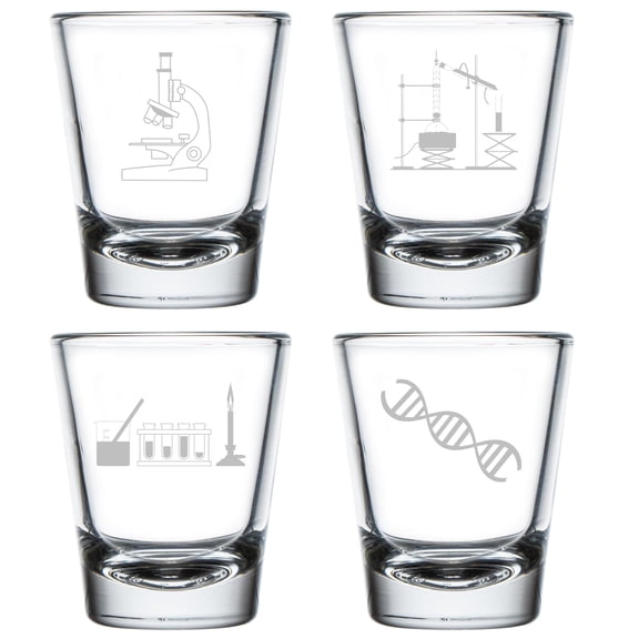 Set of 4 Shot Glasses 1.75oz Shot Glass Gift Science Labratory Equipment Chemistry Colleciton