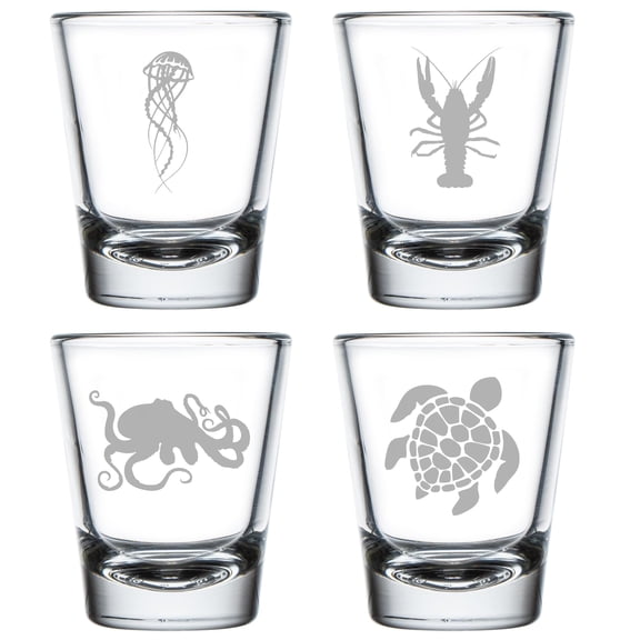 Set of 4 Shot Glasses 1.75oz Shot Glass Gift Sea Ocean Life Collection One