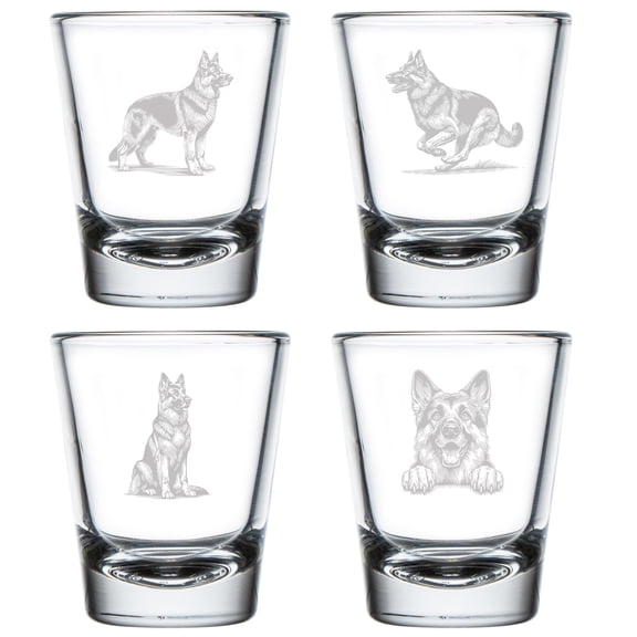 Set of 4 Shot Glasses 1.75oz Shot Glass Gift Stylized German Shepherd Collection