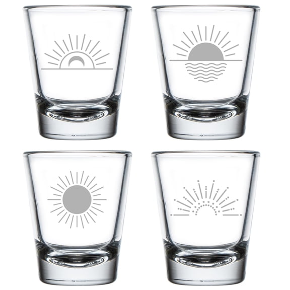 Set of 4 Shot Glasses 1.75oz Shot Glass Gift Sun Sunrise Sunset Boho Collection