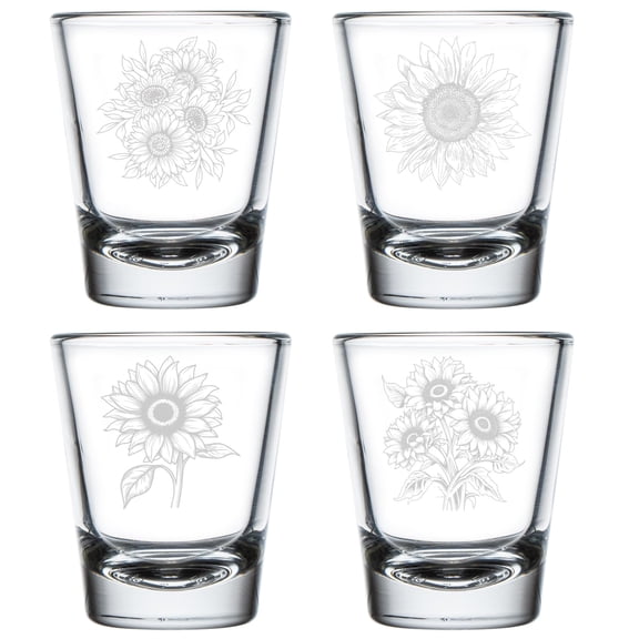 Set of 4 Shot Glasses 1.75oz Shot Glass Gift Sunflower Collection