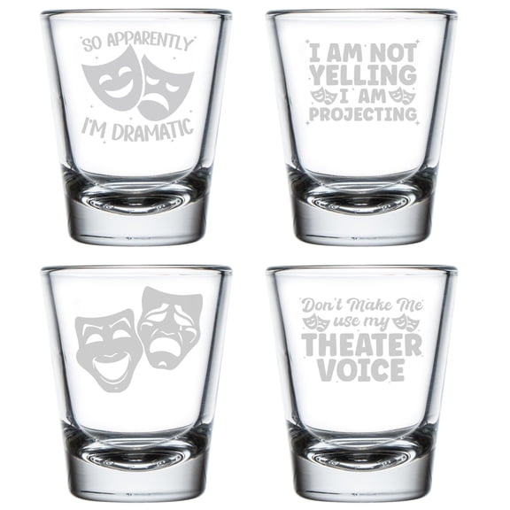 Set of 4 Shot Glasses 1.75oz Shot Glass Gift Theater Drama Collection