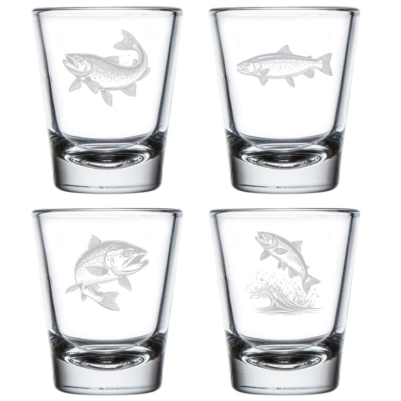 Set of 4 Shot Glasses 1.75oz Shot Glass Gift Trout Fish Fishing Collection