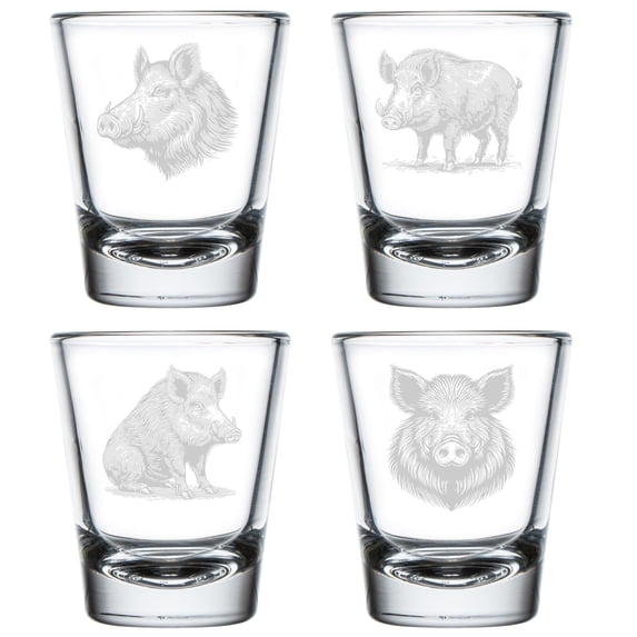 Set of 4 Shot Glasses 1.75oz Shot Glass Gift Wild Boar Collection