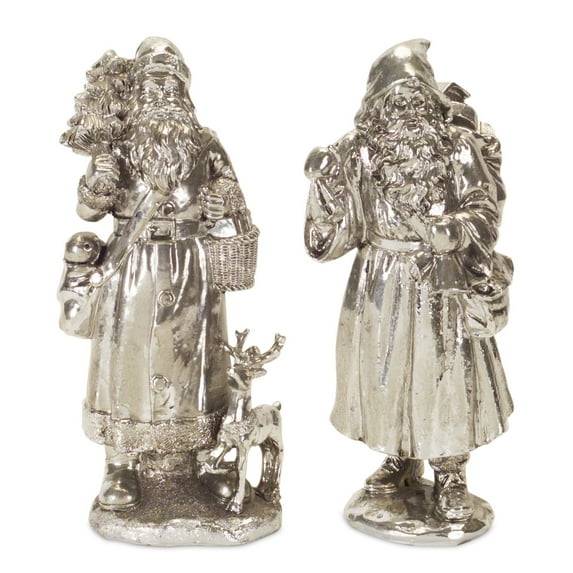 Set of 4 Silver Resin Christmas Santa Claus Table Top Figurine 9.75"