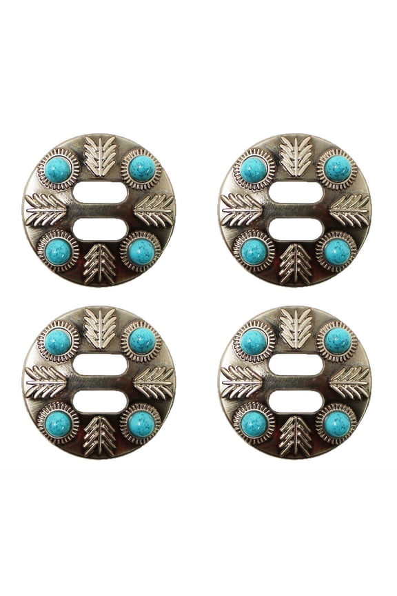 Set of 4 Slotted 1-1/2" Western Saddle Tack Turquoise Stone Conchos CO581