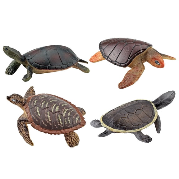Set of 4 Small Sea Turtle Figurines, Realistic Plastic Tortoise Models for Party Favors, Home Decor, and Kids Toys