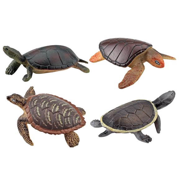 Set of 4 Small Sea Turtle Figurines, Realistic Plastic Tortoise Models for Party Favors, Home Decor, and Kids Toys