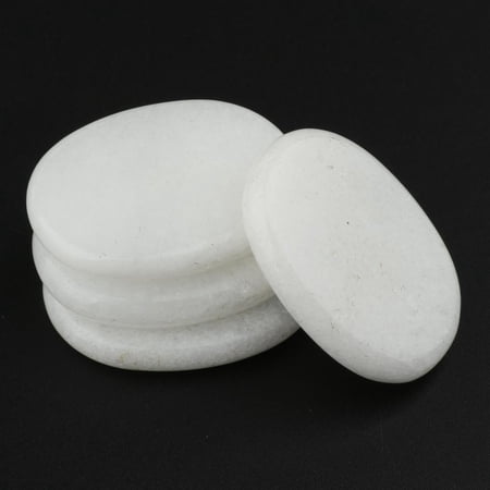 Set of 4 Smooth and Natural Massage , Oval Shaped Rock for Heat Retention(3x4CM) White