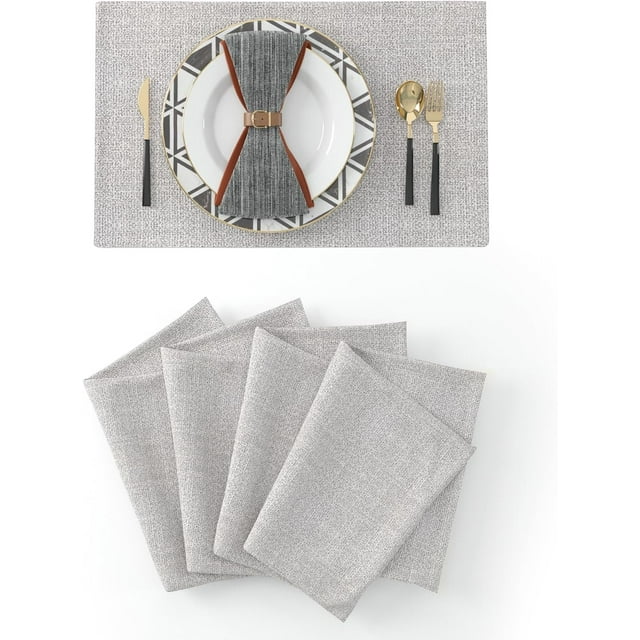 Set of 4,Soft Handmade Faux Linen 2 Side Place Mats Heat Resistant Dining Table Place Mats Kitchen Table Mats 12 x 18 Beige