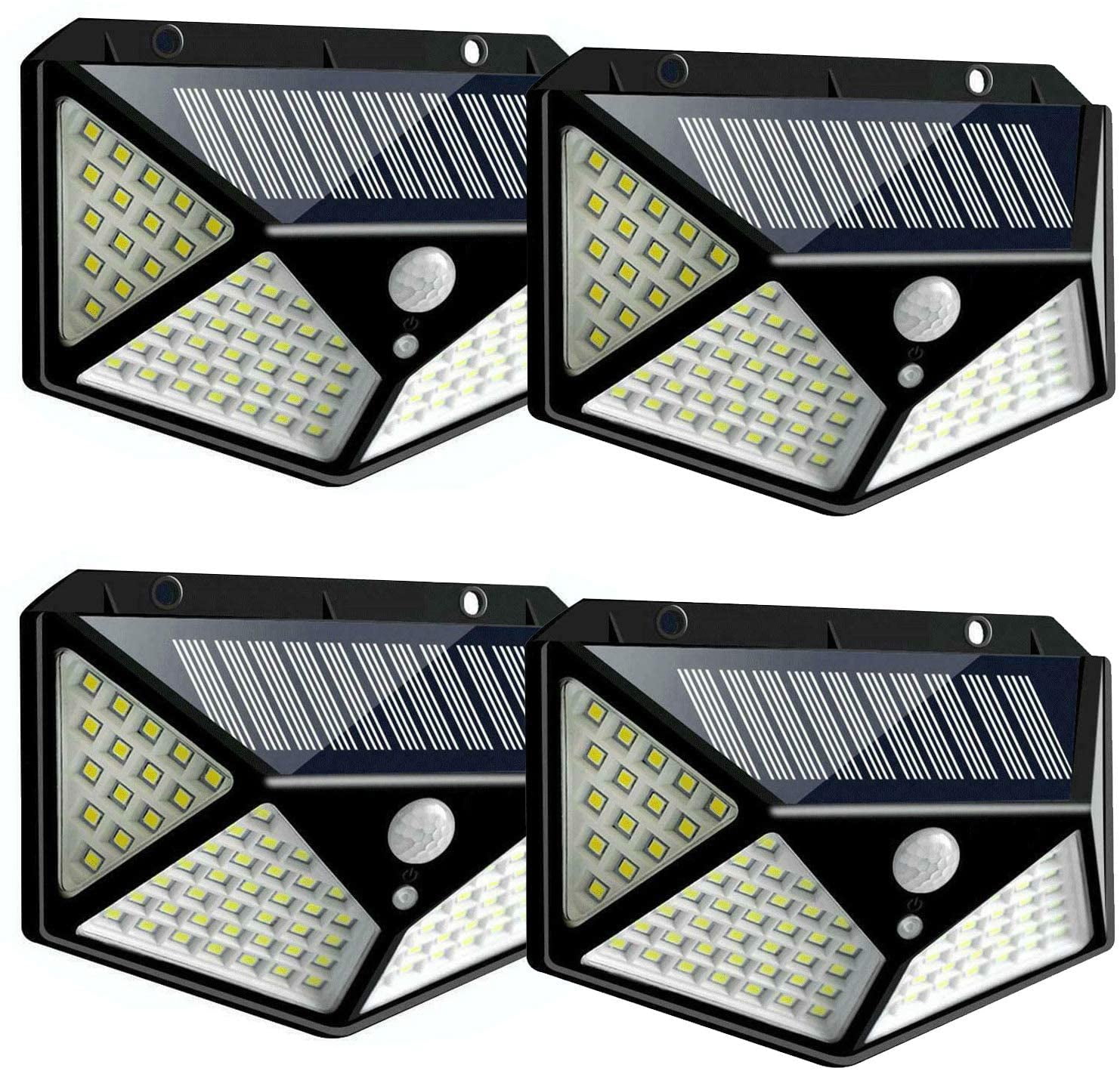 Set of 4, Solar Lights Outdoor, 3 Lighting Modes, 100 LEDs, Motion Sensing Wall Light, Weatherproof for Yard, Stairs, Garage, Fence, Porch
