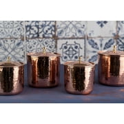 Set of 4 Solid Copper Canister Set with Lid | 100% Copper Kitchen Storage Box| Copper Spice Jar Container 2 x 750 ml & 2 x 450 ml
