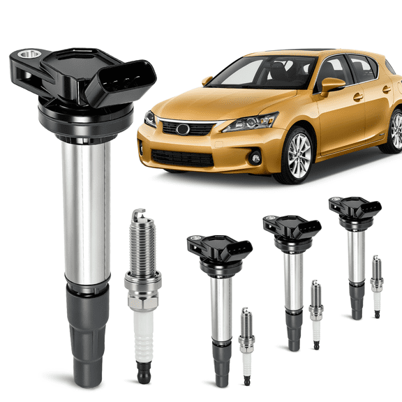 Set of 4 Spark Plugs & Ignition Coils for Lexus CT200h 2011-2017 1.8L L4 Engines UF596 UF619 5C1771