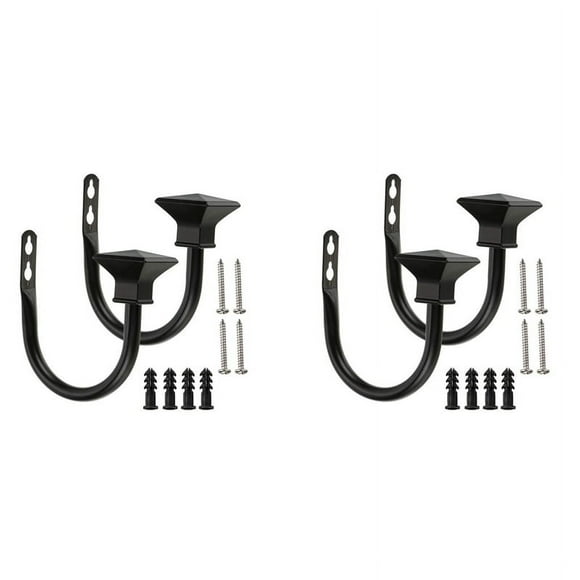 Set of 4 Square Metal Decorative Curtain Hold Backs, Wall Mounted Window Drapery Tiebacks for Bedroom,Black