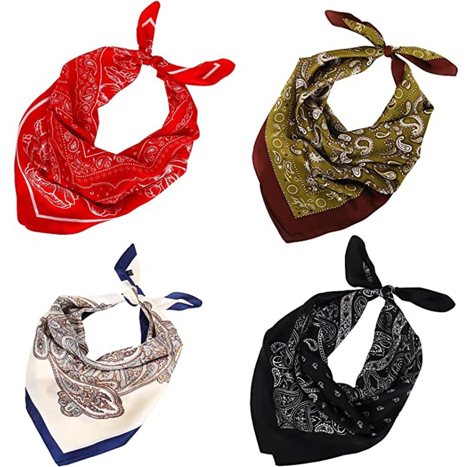 Set of 4 Square Scarf for Women Satin Scarf Silk Feeling Head Hair