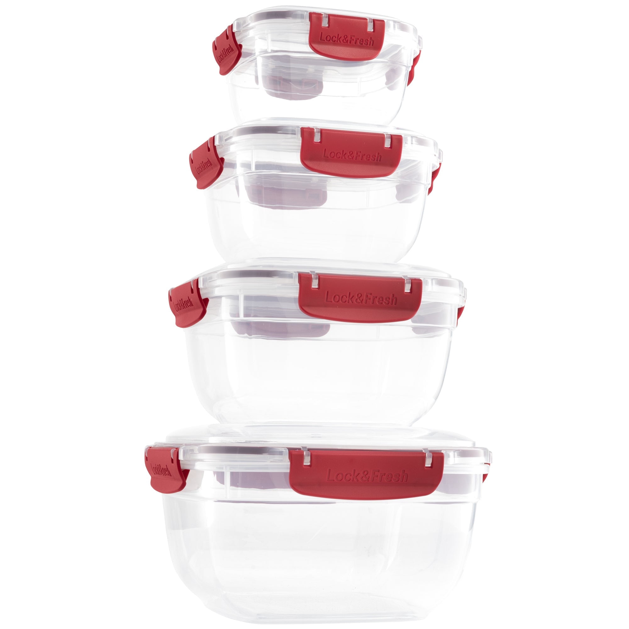 Superio Plastic Airtight Food Storage Containers, Set of 4 Sealed Clear Container Bowls with Lids, BPA Free, Square, Red