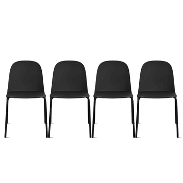 Set of 4 Stackable Dining Kitchen Chairs Plastic Armless Side with Back Curved Round Shape Chrome Metal Legs Indoor Outdoor Patio Black