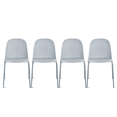 thumbnail image 1 of Set of 4 Stackable Dining Kitchen Chairs Plastic Armless Side with Back Curved Round Shape Chrome Metal Legs Indoor Outdoor Patio Gray, 1 of 18