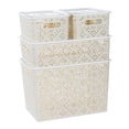 thumbnail image 1 of ANMINY Stackable Lace-Design Plastic Storage Bins with Lids, Beige, 4 Piece Set, 1 of 6