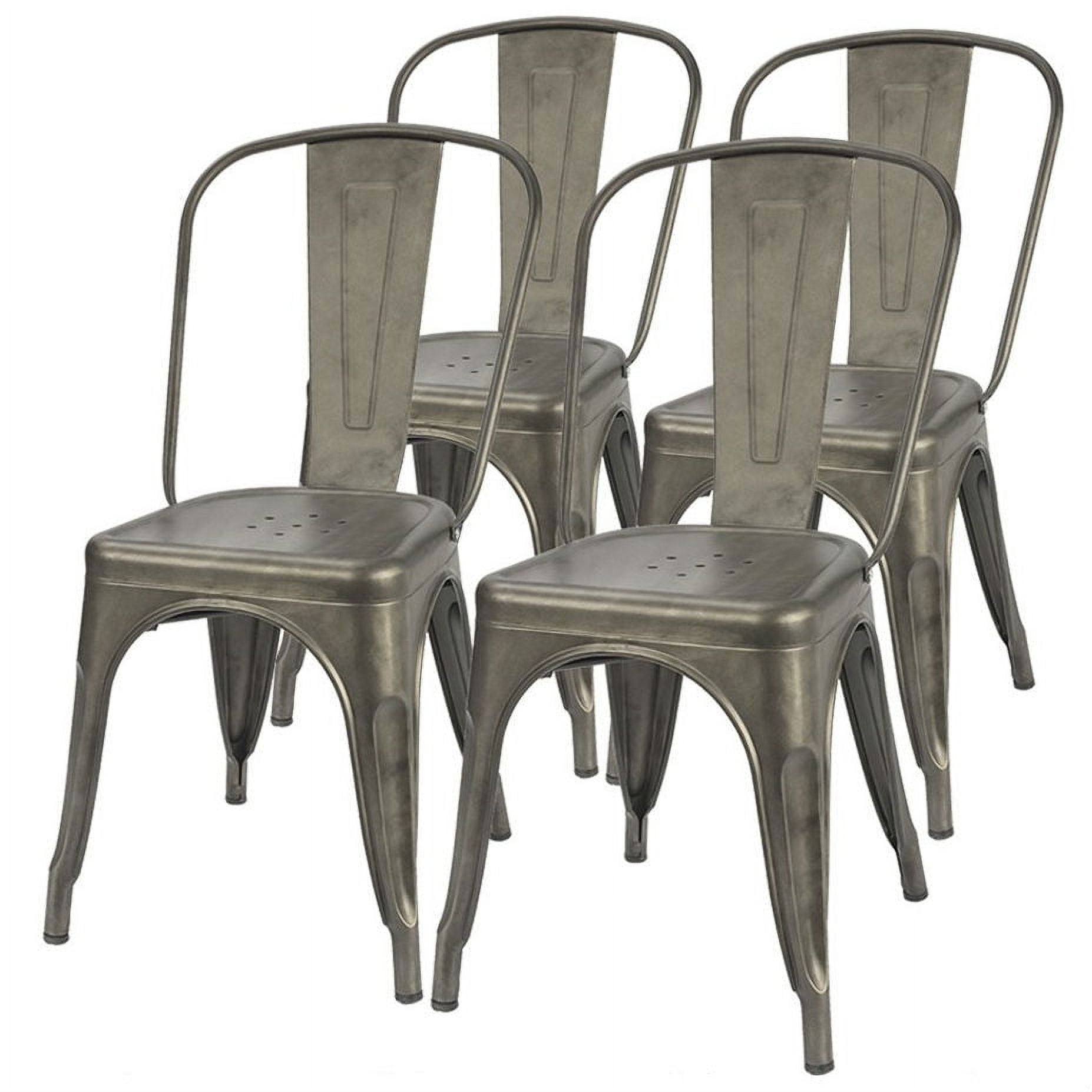 Set of 4 Gray Metal Stackable Bistro Side Chairs