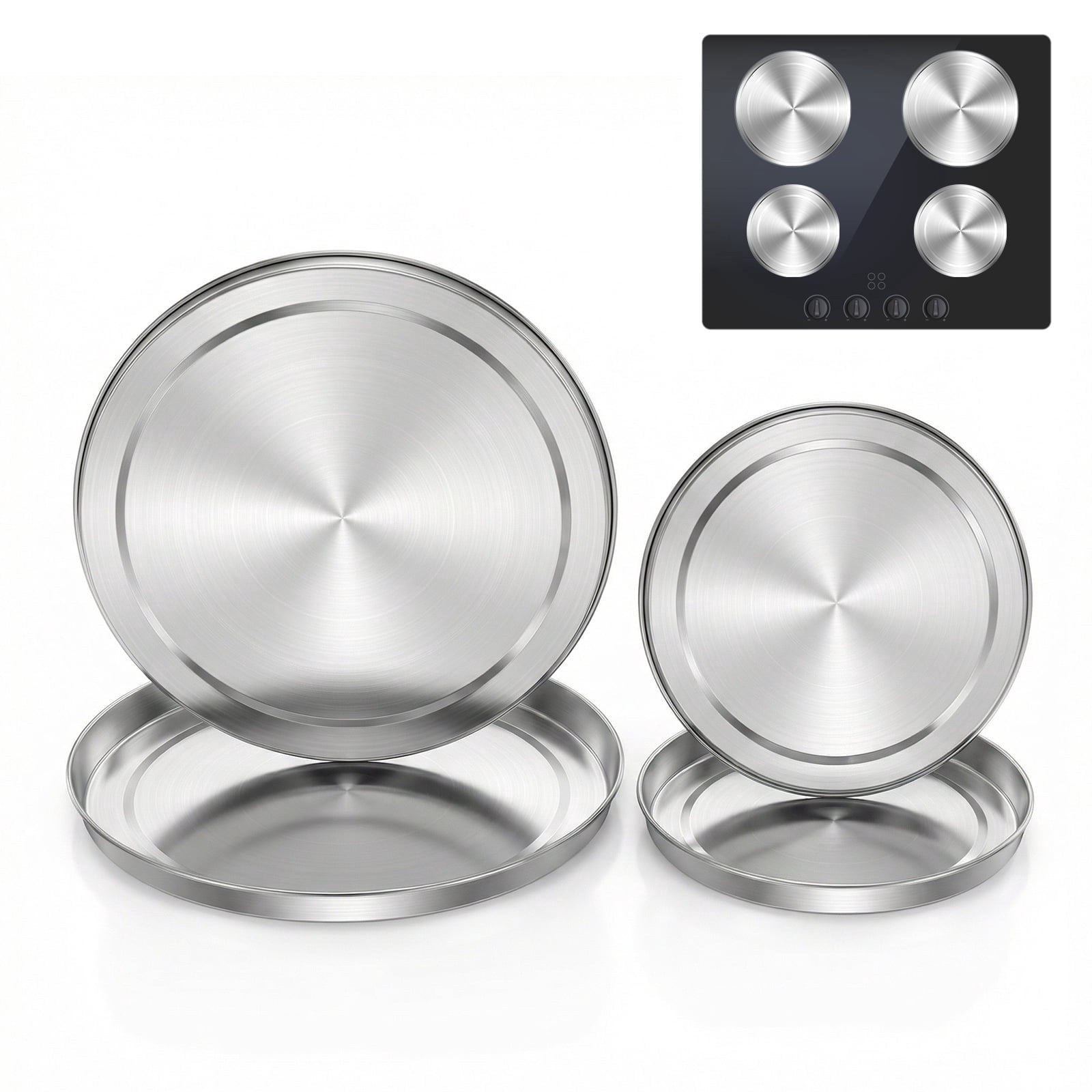 4Pcs Stainless Steel Burner Covers for Electric Stove, 8" and 6.5" Silver Hob Cover Plate Protectors, Rust-Resistant Stove Top Guards for Kitchen