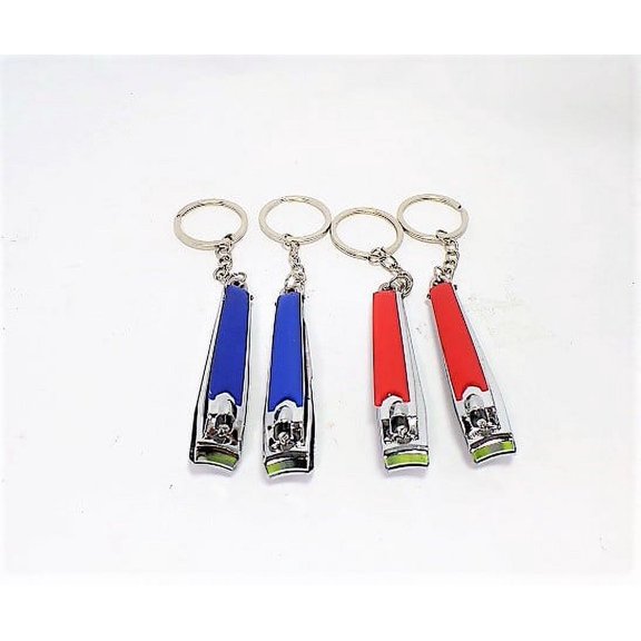 Set of 4 Stainless Steel Nail Clippers with a Keychain Attachment - Blue/Red