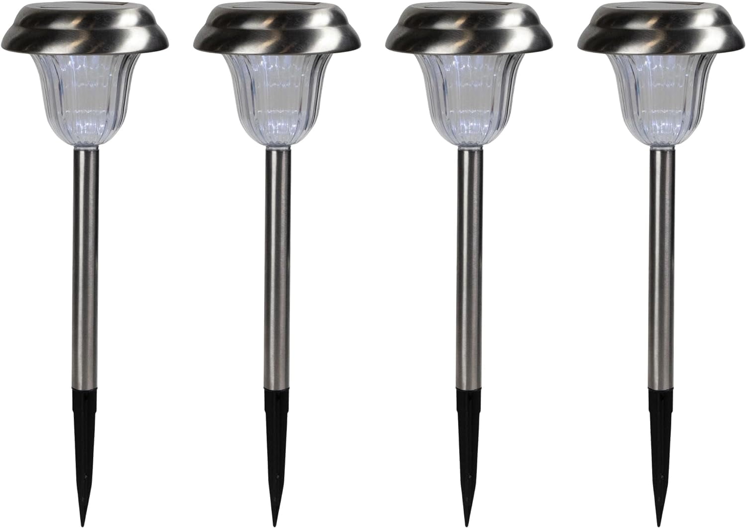 Set of 4 Stainless Steel Solar LED Pathway Lights