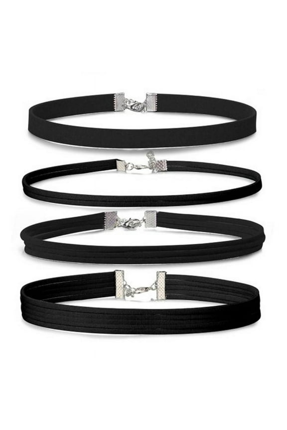 Set of 4 Stylish Black Choker Necklaces Trendy Clavicular Chain Neck Jewelry