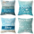 thumbnail image 1 of Set of 4 Summer Coastal Beach Throw Pillow Covers 18x18, Couch Decorative Outdoor Square Linen Pillow Cushion Cases for Living Room Sofa Bed, 1 of 4