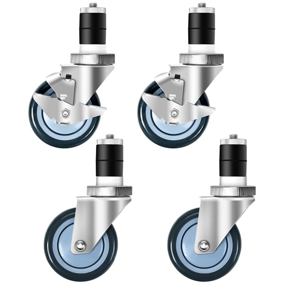 Costway set of 4 swivel caster 4 in kitchen prep table wheel for 1-1/2 in ID tubing with brake
