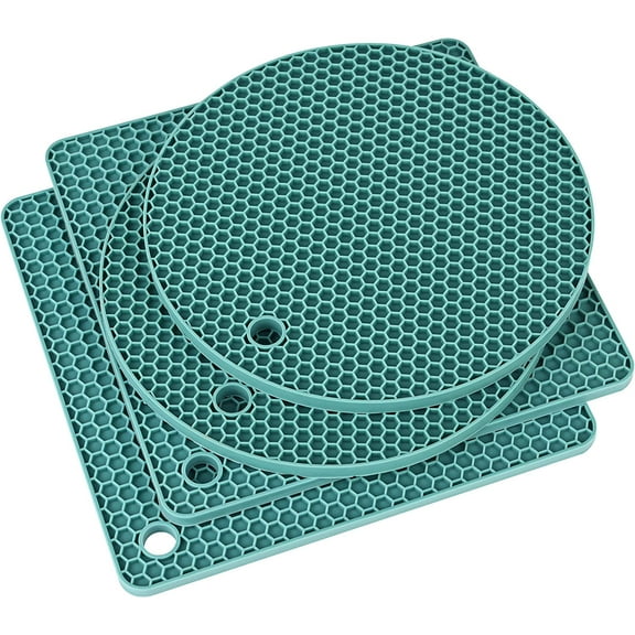 Set of 4 Teal Silicone Trivets for Hot Dishes and Pots, Heat Resistant Mats for Kitchen Countertop