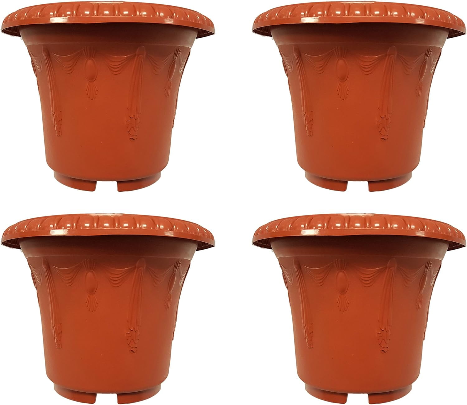 Set of 4 Terra Cotta Colored Round Embossed Decorative Planters/Pots ...