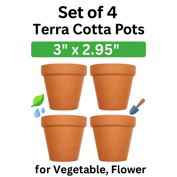 Set of 4 Terra Cotta Pots! 3" x 2.95" Pots Perfect for Vegetable or Flower Gardens! 3 inch Clay Terra Cotta Pots! (4)