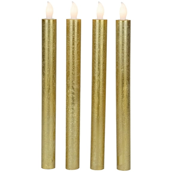 Northlight Set of 4 Textured Gold-tone LED Flameless Flickering Taper Candles 9.5"