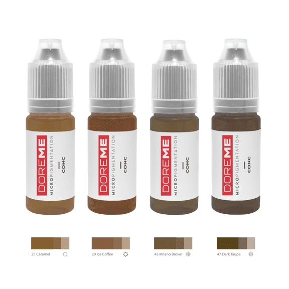 Set of 4, The Elixir Doreme Tattoo Ink Pigment Professional Permanent Makeup Ink Microblading Pigment, LIGHT BROWN SET