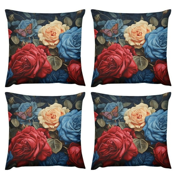 Set of 4 Throw Pillow Colorful Flowers Hand Couch Sofa Decorative Pillow Cases Cushion Home Decor Square 18 "x18 " Inches Pillowcases
