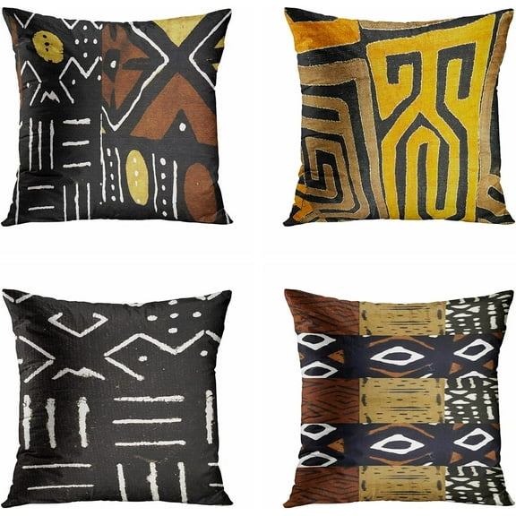 Set of 4 Throw Pillow Covers 18x18 Inch Vintaged Contemporary African Mud Cloth Print Home Decor Pillowcases Square Cushion Covers for Sofa Bed Couch