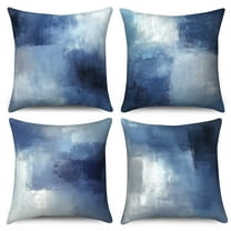 Set of 4 Throw Pillow Covers Modern Abstract Painting Blue and Gray Decorative Sofa Pillow Cases Home Decor Pillowcases 18x18 Inches