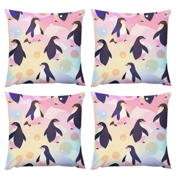 Set of 4 Throw Pillow Cute Penguin Hand Couch Sofa Decorative Pillow Cases Cushion Home Decor Square 18 "x18 " Inches Pillowcases