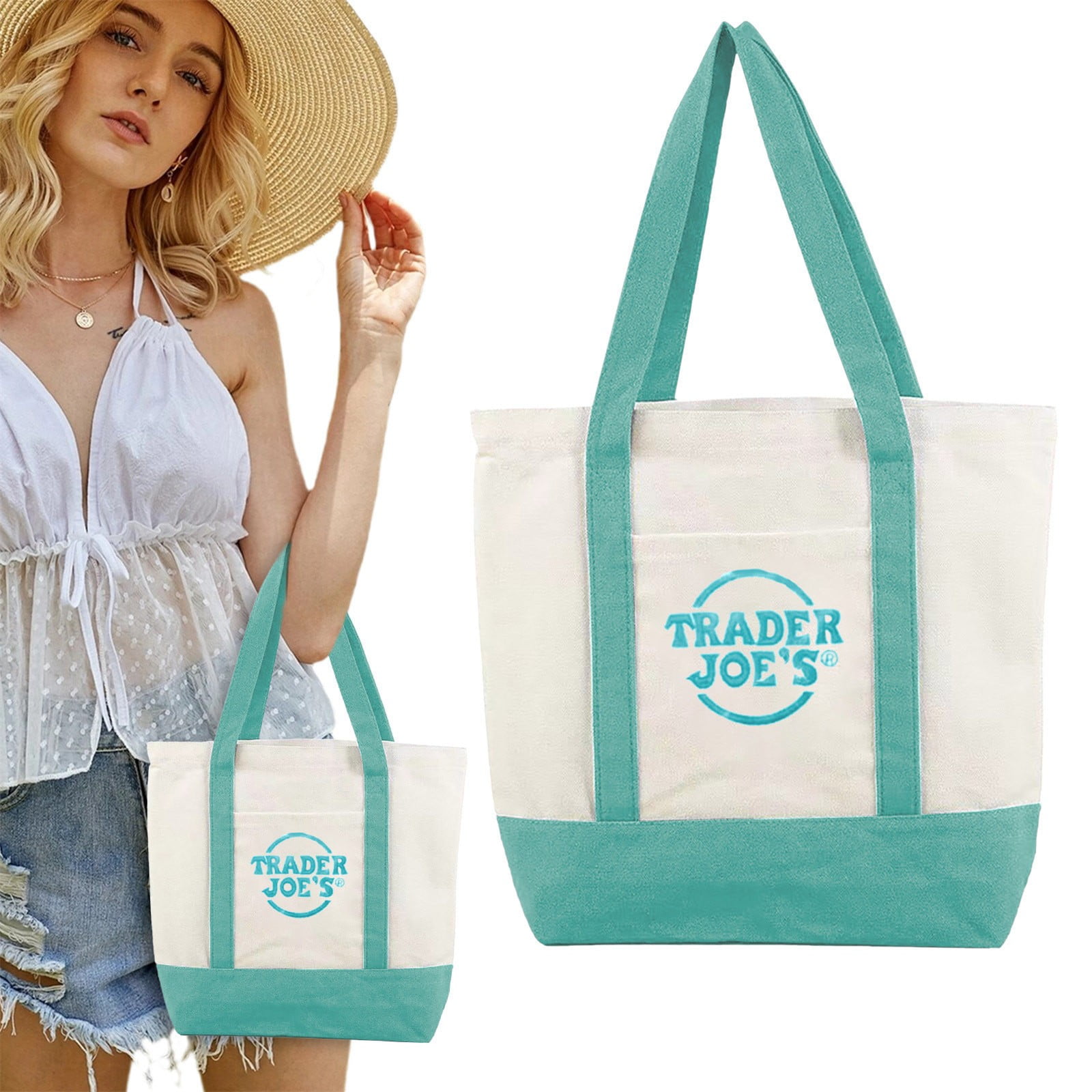 Set of 4 Trader Joe's Mini Tote Bag Pastel 2025 Trader Large Tote Bag ...