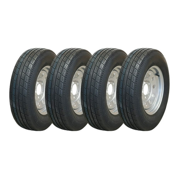 Set of (4) Trailquest 13" 6 ply Radial Trailer Tire & Wheel - ST 175/80R13 - 5x4.5 Bolt Pattern (Silver Mod)
