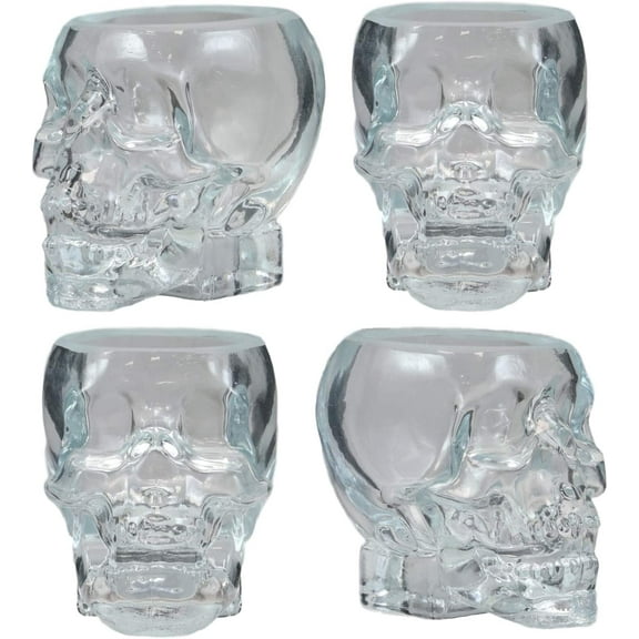 Set of 4 Translucent Acrylic Skeleton Skull Face Liquor Shot Glass Shooters