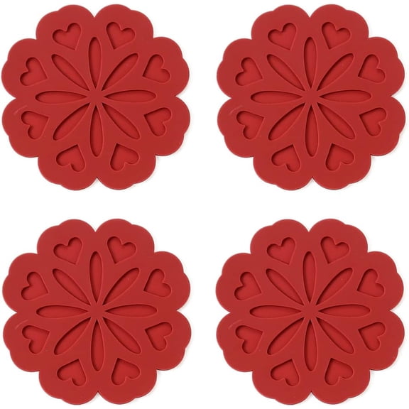 Set of 4  Trivet Mat - Hot Pot Holder Pads for Table & Countertop - Non-Slip &  Modern Kitchen Trivet for Dishes, Pots & Pans, Merlot Red