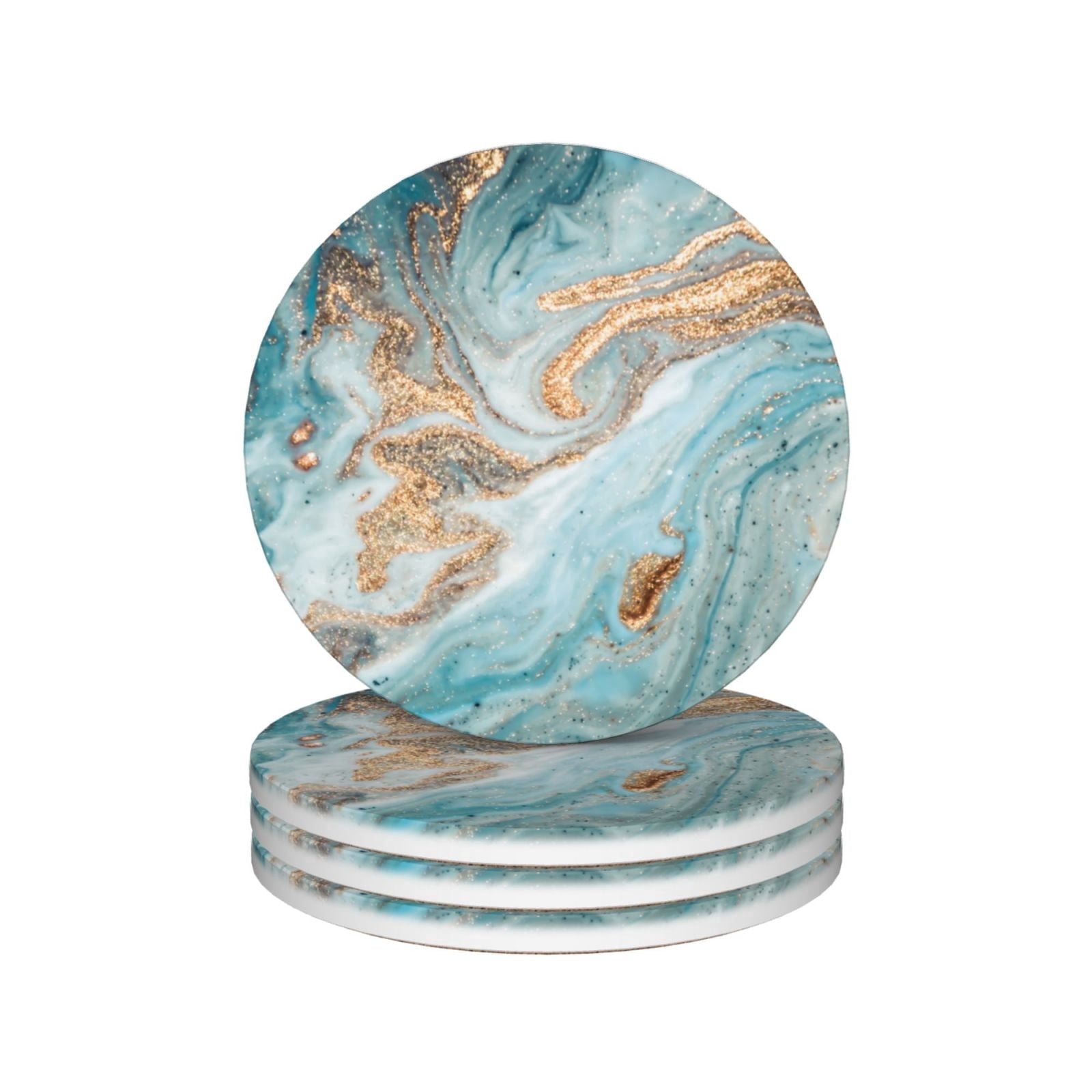 Coaster Tableware Set of 4 Turquoise Marble Absorbent Ceramic Drink Coasters,Round Table ...