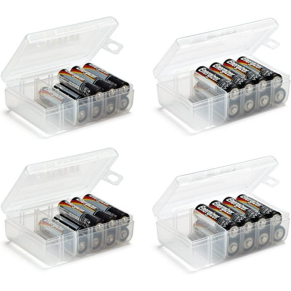 Set of 4 - Two AA and Two AAA Battery Storage Box, Battery Storage Case, Battery Holder Clear