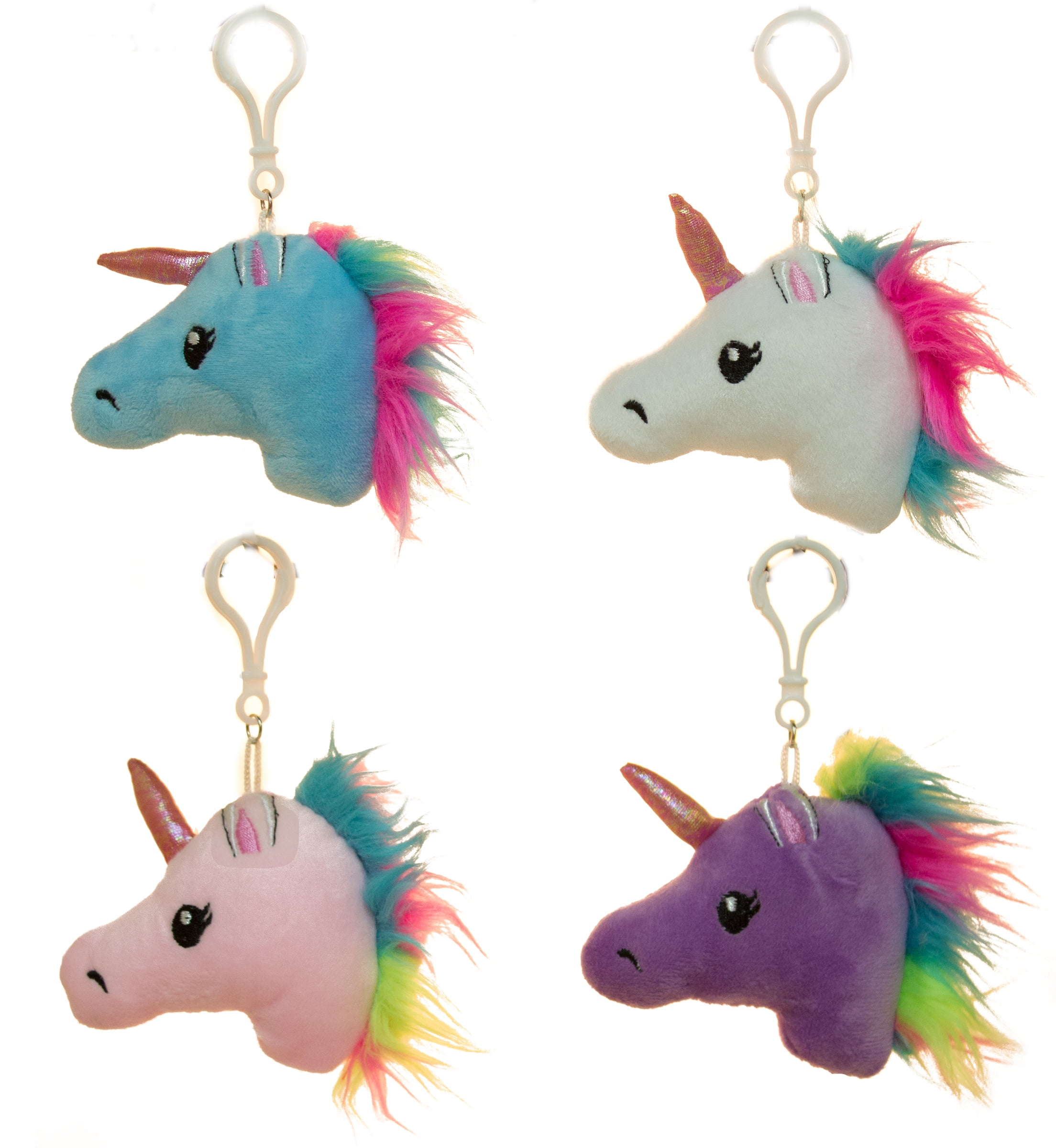Set of 4 Unicorn Plush Key Chain/ Backpack Clips