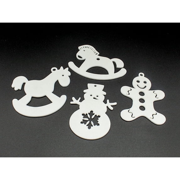 Set of 4 Christmas Tree Ornaments – Rocking Horse, Snowman, Gingerbread & Snowflake